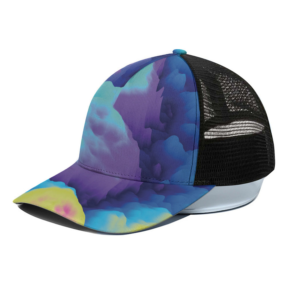 Colorful Cloud Print Black Mesh Trucker Cap