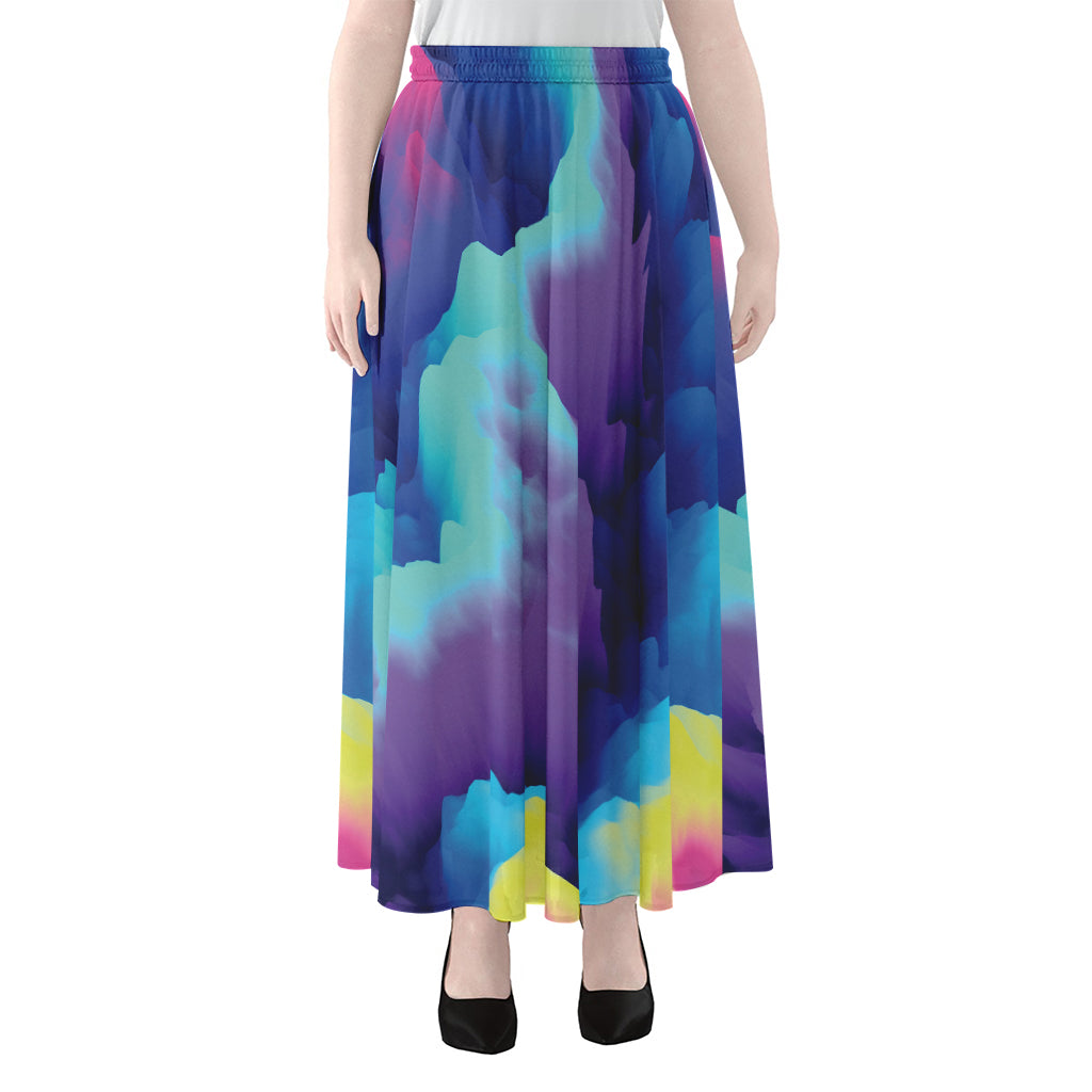 Colorful Cloud Print Chiffon Maxi Skirt