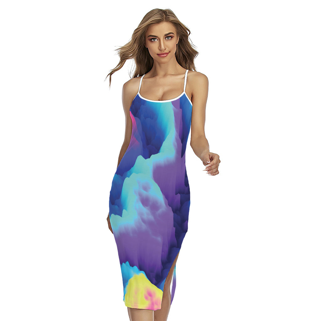 Colorful Cloud Print Cross Back Cami Dress