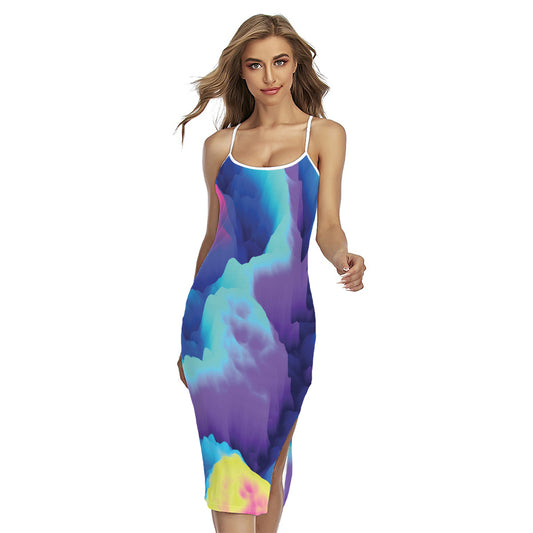Colorful Cloud Print Cross Back Cami Dress