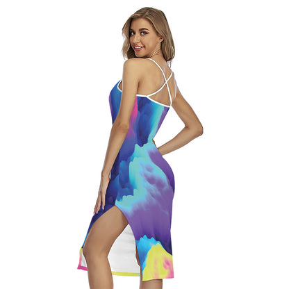 Colorful Cloud Print Cross Back Cami Dress