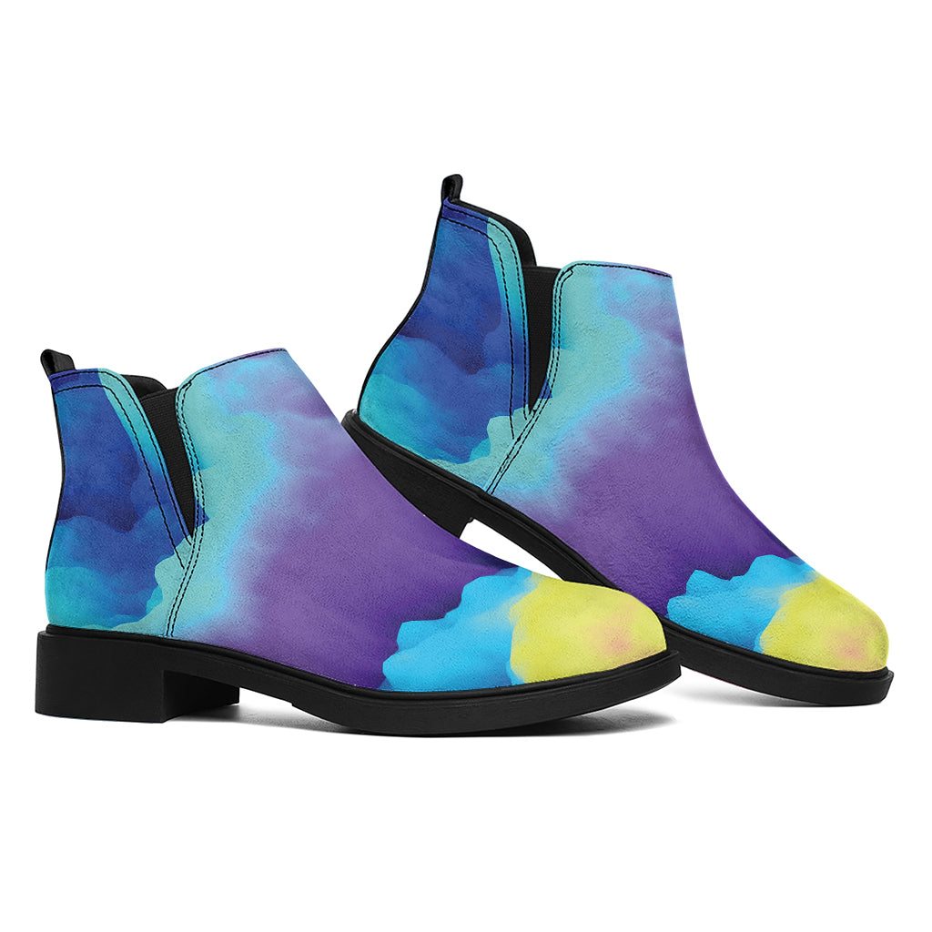 Colorful Cloud Print Flat Ankle Boots