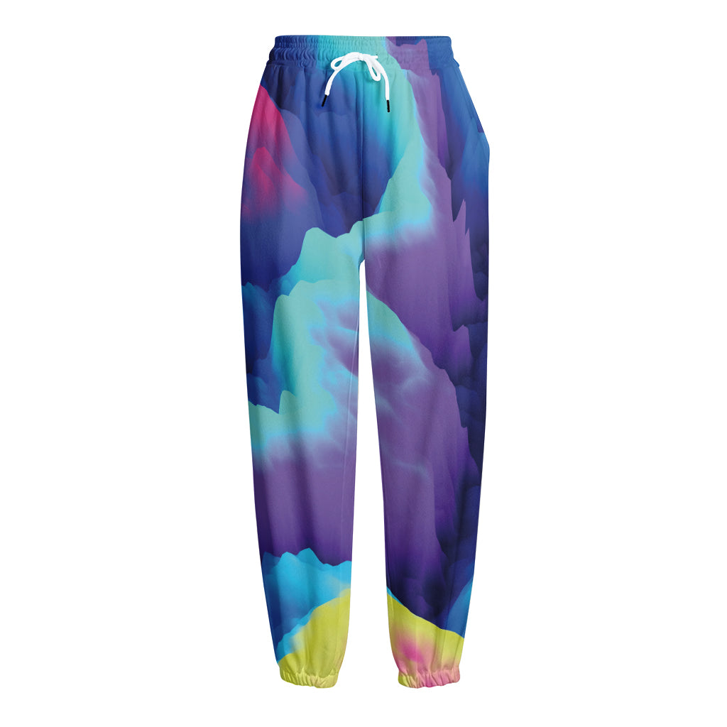 Colorful Cloud Print Fleece Lined Knit Pants