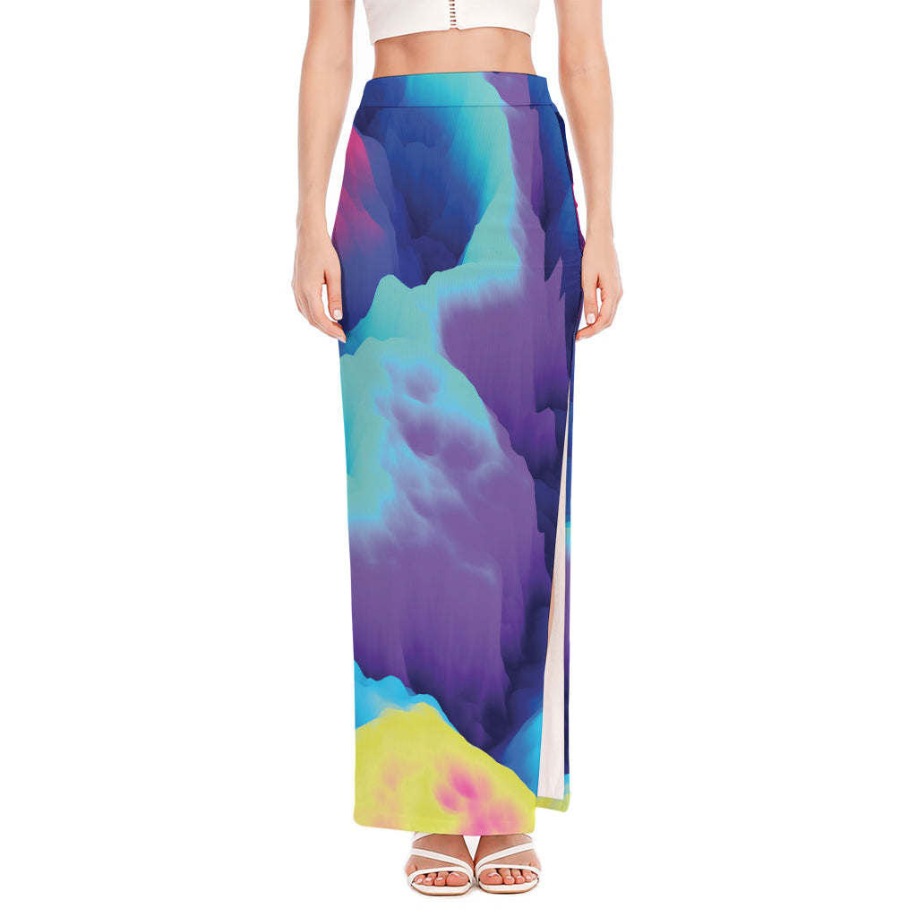 Colorful Cloud Print High Slit Maxi Skirt