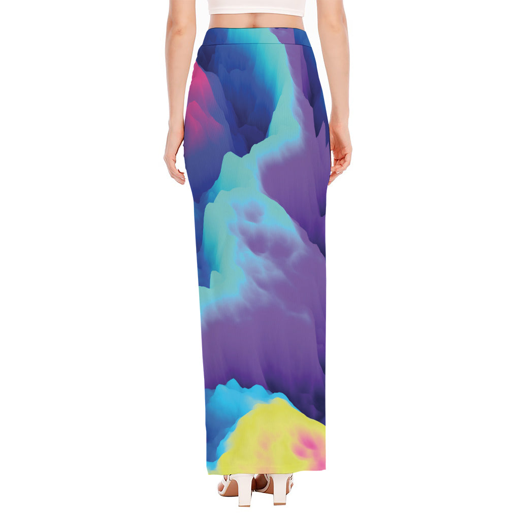 Colorful Cloud Print High Slit Maxi Skirt