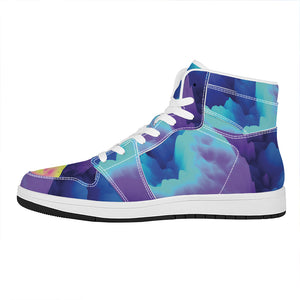 Colorful Cloud Print High Top Leather Sneakers