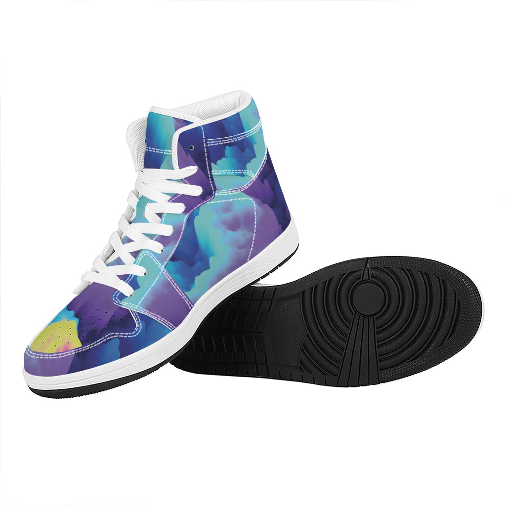 Colorful Cloud Print High Top Leather Sneakers