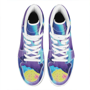 Colorful Cloud Print High Top Leather Sneakers