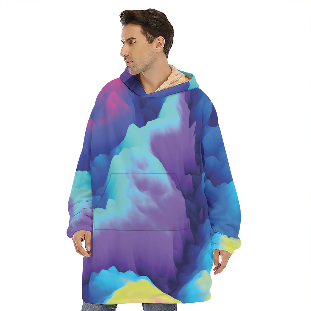 Colorful Cloud Print Hoodie Blanket