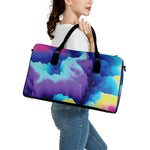Colorful Cloud Print Leather Duffle Bag