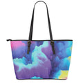 Colorful Cloud Print Leather Tote Bag With Zipper