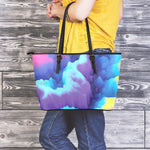 Colorful Cloud Print Leather Tote Bag