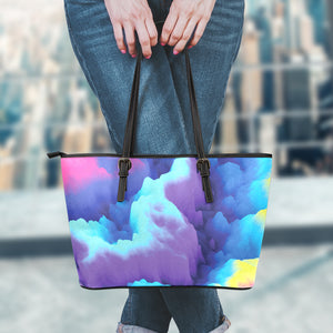 Colorful Cloud Print Leather Tote Bag