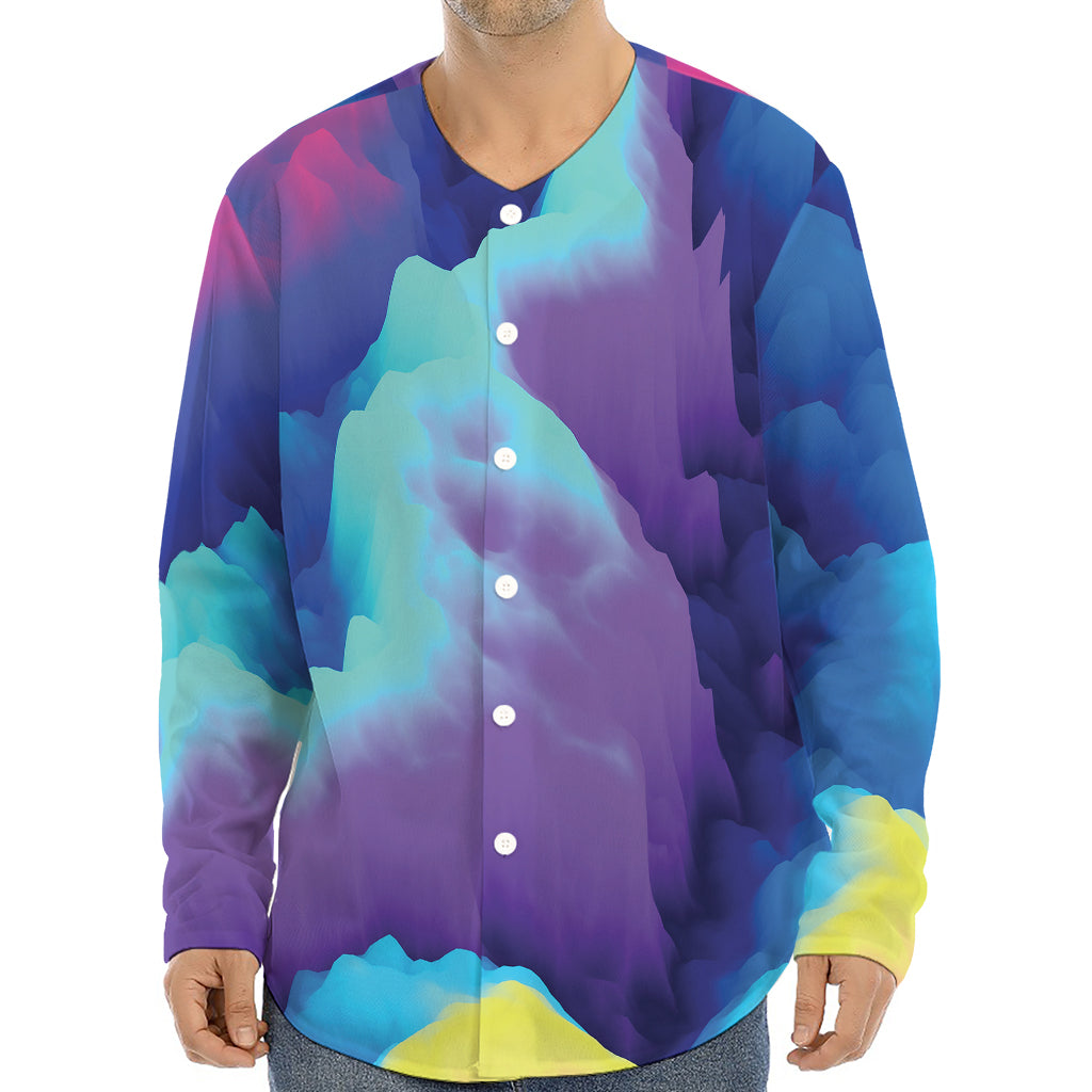 Colorful Cloud Print Long Sleeve Baseball Jersey