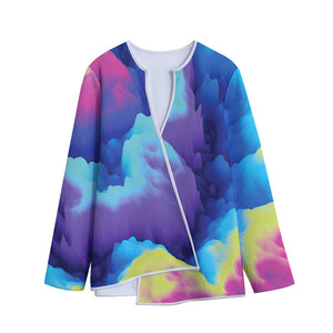 Colorful Cloud Print Long Sleeve Short Coat