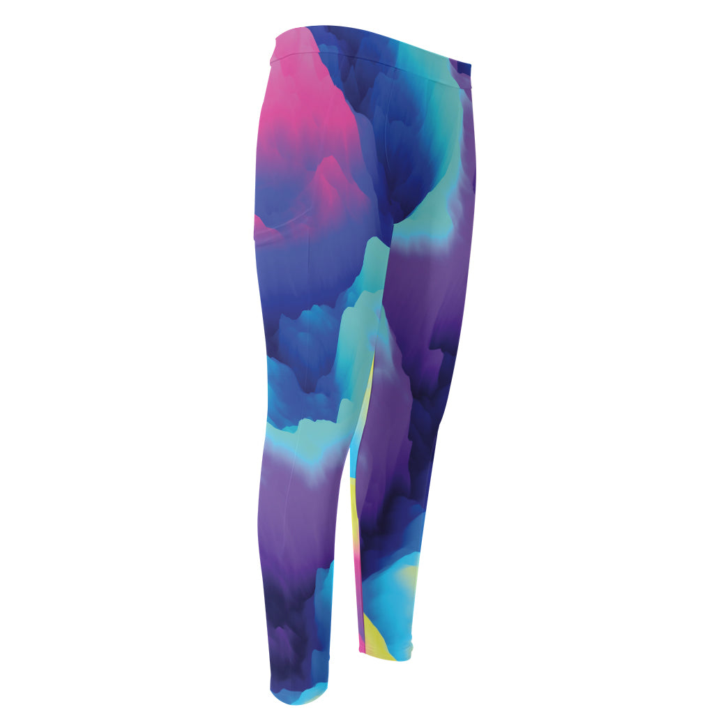 Colorful Cloud Print Men's Compression Pants