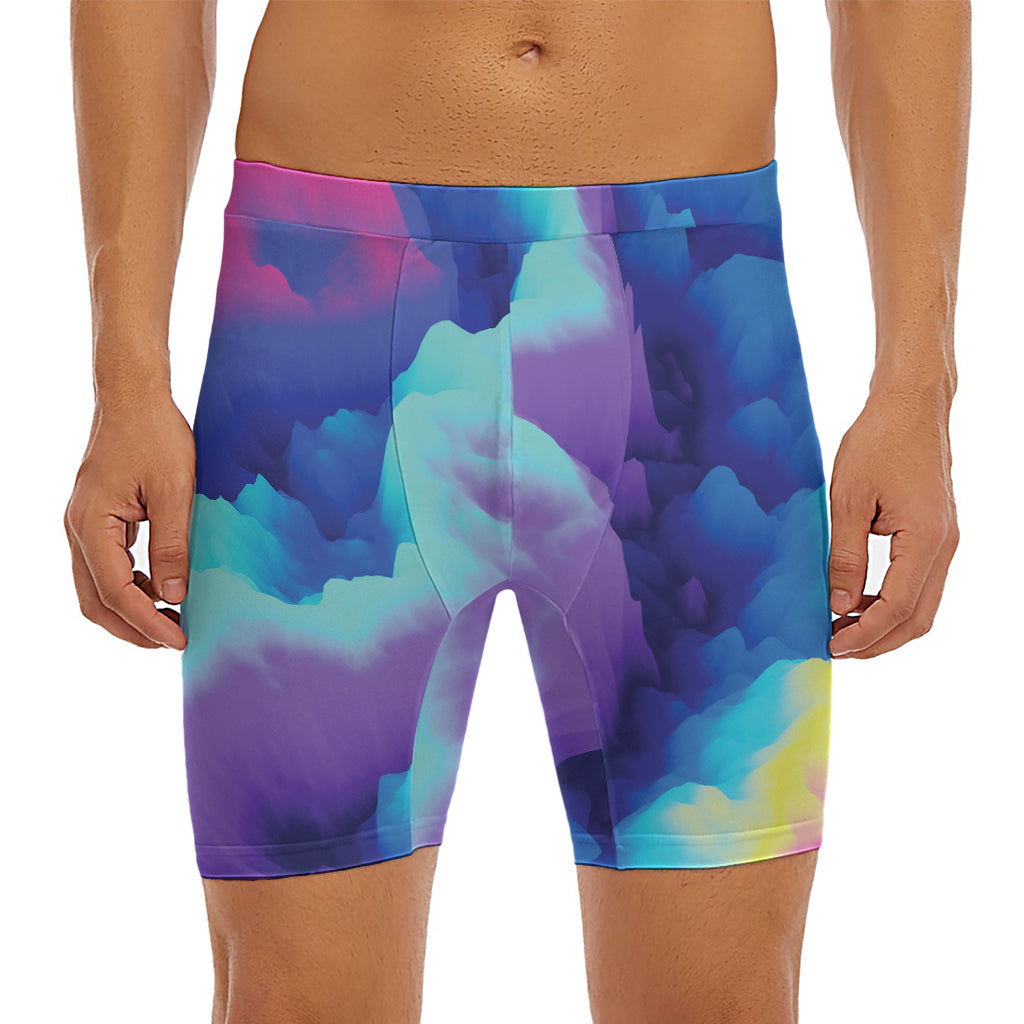 Colorful Cloud Print Men's Long Boxer Briefs