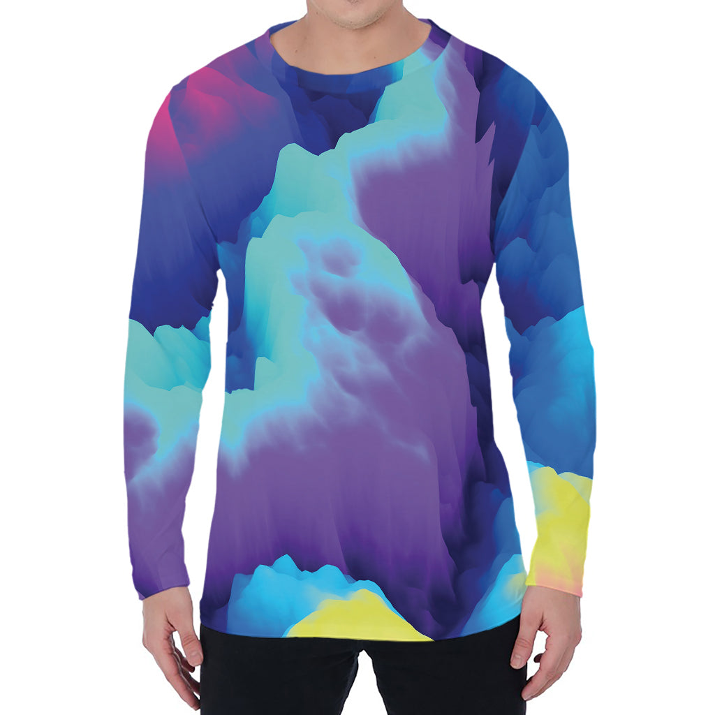 Colorful Cloud Print Men's Long Sleeve T-Shirt