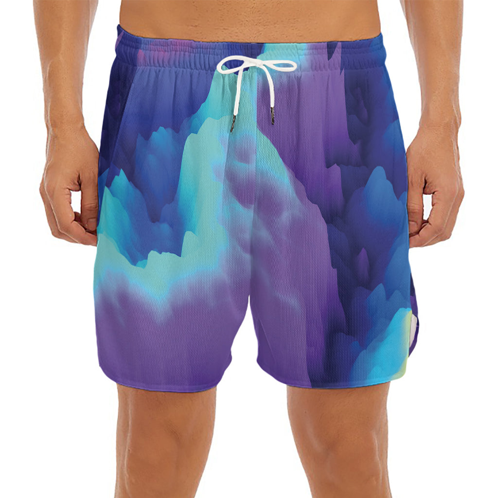 Colorful Cloud Print Men's Split Running Shorts