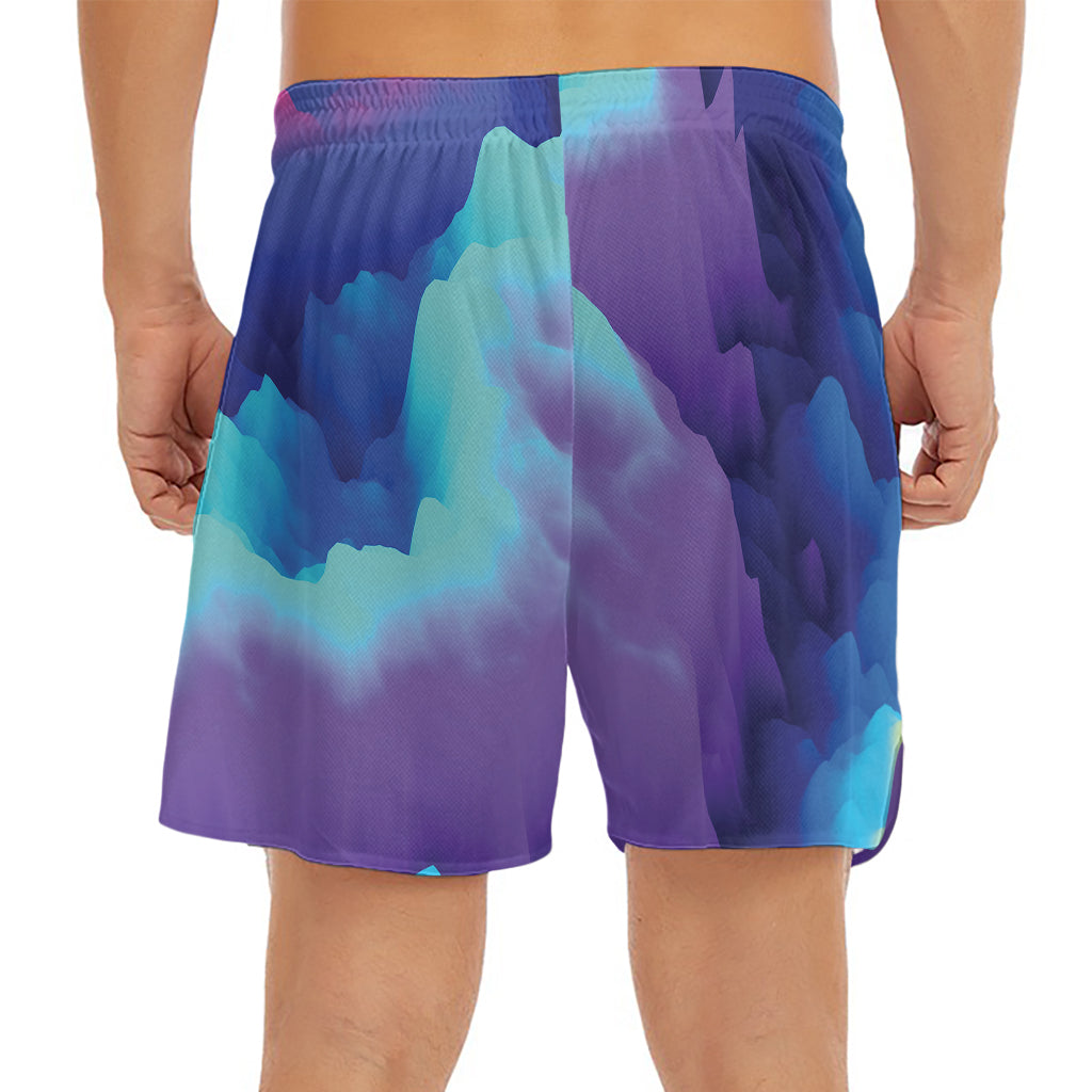 Colorful Cloud Print Men's Split Running Shorts