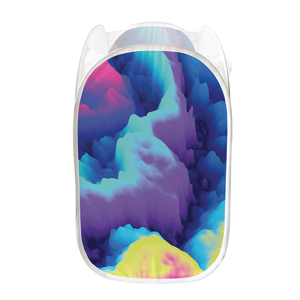 Colorful Cloud Print Mesh Laundry Hamper