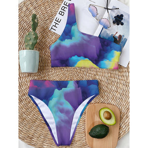 Colorful Cloud Print One Shoulder Bikini Top