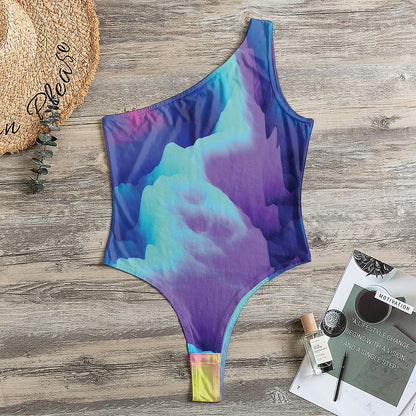 Colorful Cloud Print One Shoulder Bodysuit