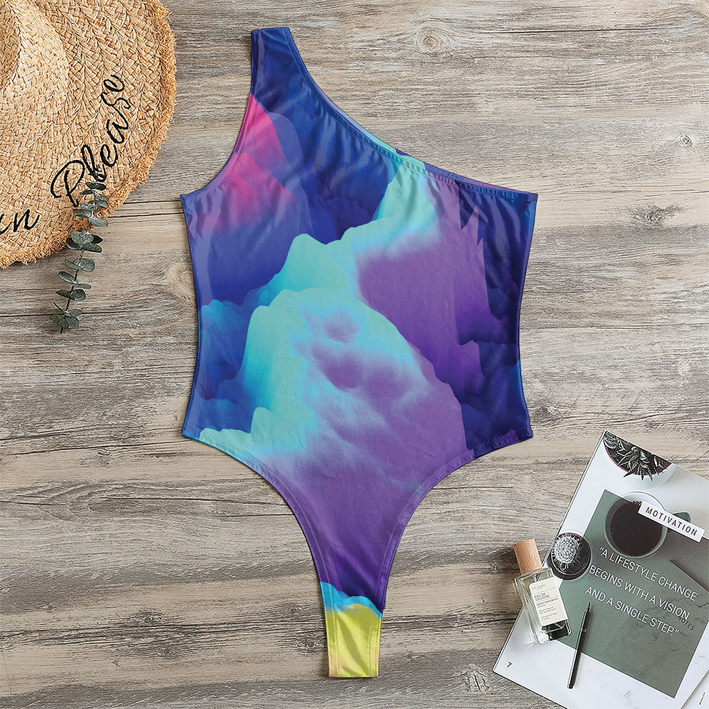 Colorful Cloud Print One Shoulder Bodysuit