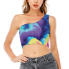 Colorful Cloud Print One Shoulder Crop Top