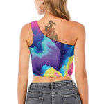 Colorful Cloud Print One Shoulder Crop Top