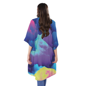 Colorful Cloud Print Open Front Beach Cover Up