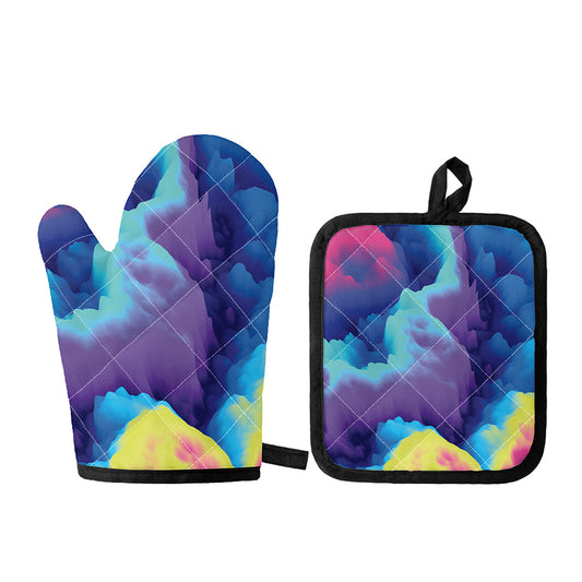 Colorful Cloud Print Oven Mitt And Pot Holder Set