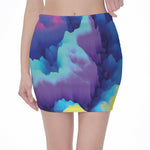 Colorful Cloud Print Pencil Mini Skirt
