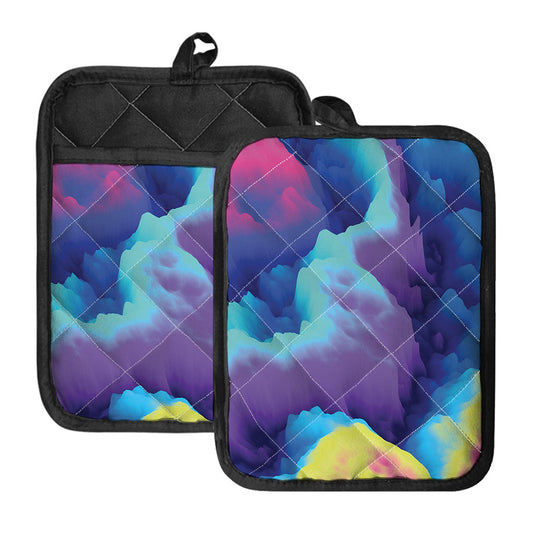 Colorful Cloud Print Pot Holders With Pocket