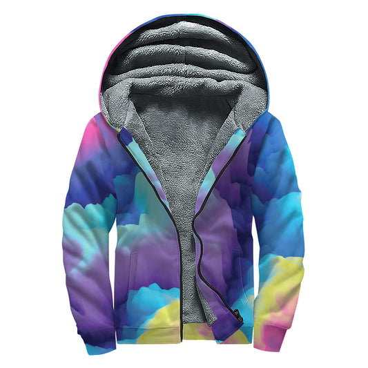 Colorful Cloud Print Sherpa Lined Zip Up Hoodie