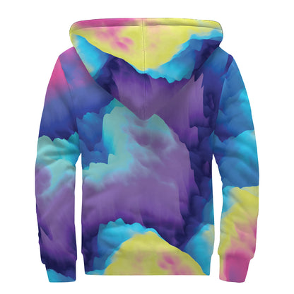 Colorful Cloud Print Sherpa Lined Zip Up Hoodie