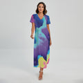 Colorful Cloud Print Short Sleeve Maxi Dress