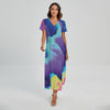 Colorful Cloud Print Short Sleeve Maxi Dress