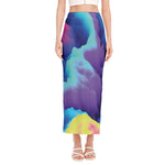 Colorful Cloud Print Side Slit Maxi Skirt