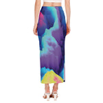 Colorful Cloud Print Side Slit Maxi Skirt