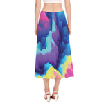 Colorful Cloud Print Side Slit Midi Skirt