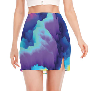 Colorful Cloud Print Side Slit Mini Skirt