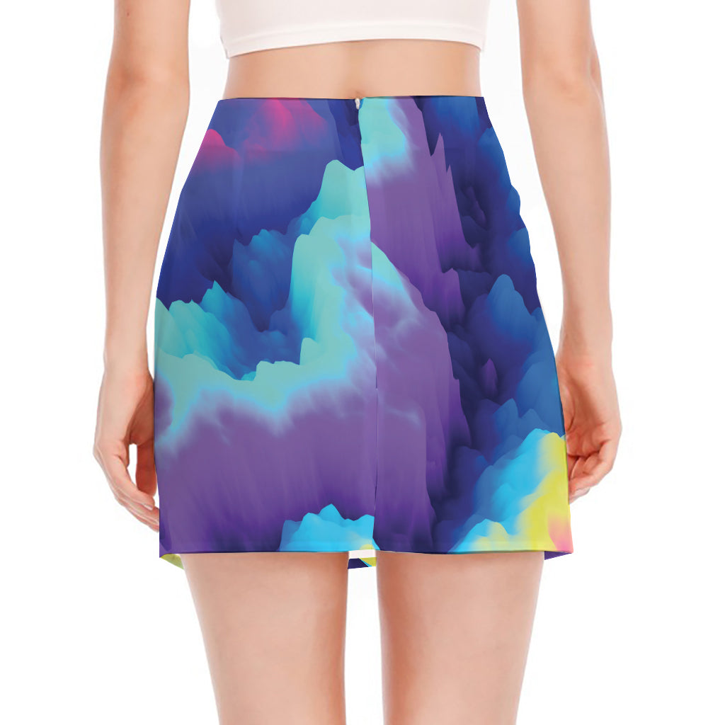 Colorful Cloud Print Side Slit Mini Skirt