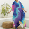 Colorful Cloud Print Silk V-Neck Kaftan Dress