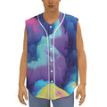 Colorful Cloud Print Sleeveless Baseball Jersey