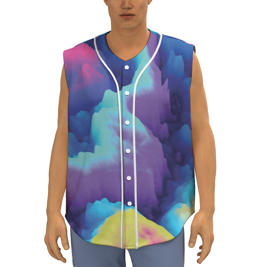 Colorful Cloud Print Sleeveless Baseball Jersey
