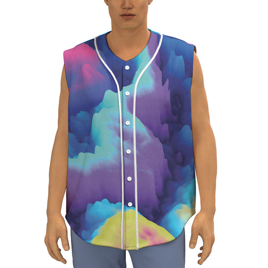 Colorful Cloud Print Sleeveless Baseball Jersey