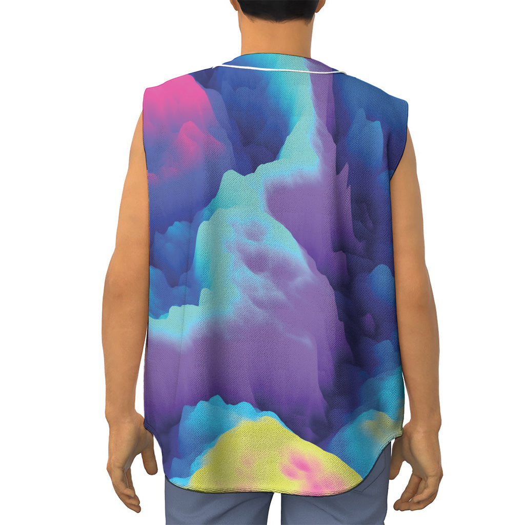 Colorful Cloud Print Sleeveless Baseball Jersey
