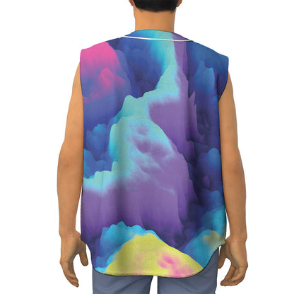 Colorful Cloud Print Sleeveless Baseball Jersey