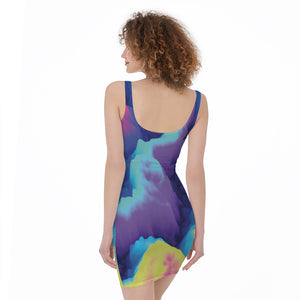 Colorful Cloud Print Sleeveless Bodycon Dress